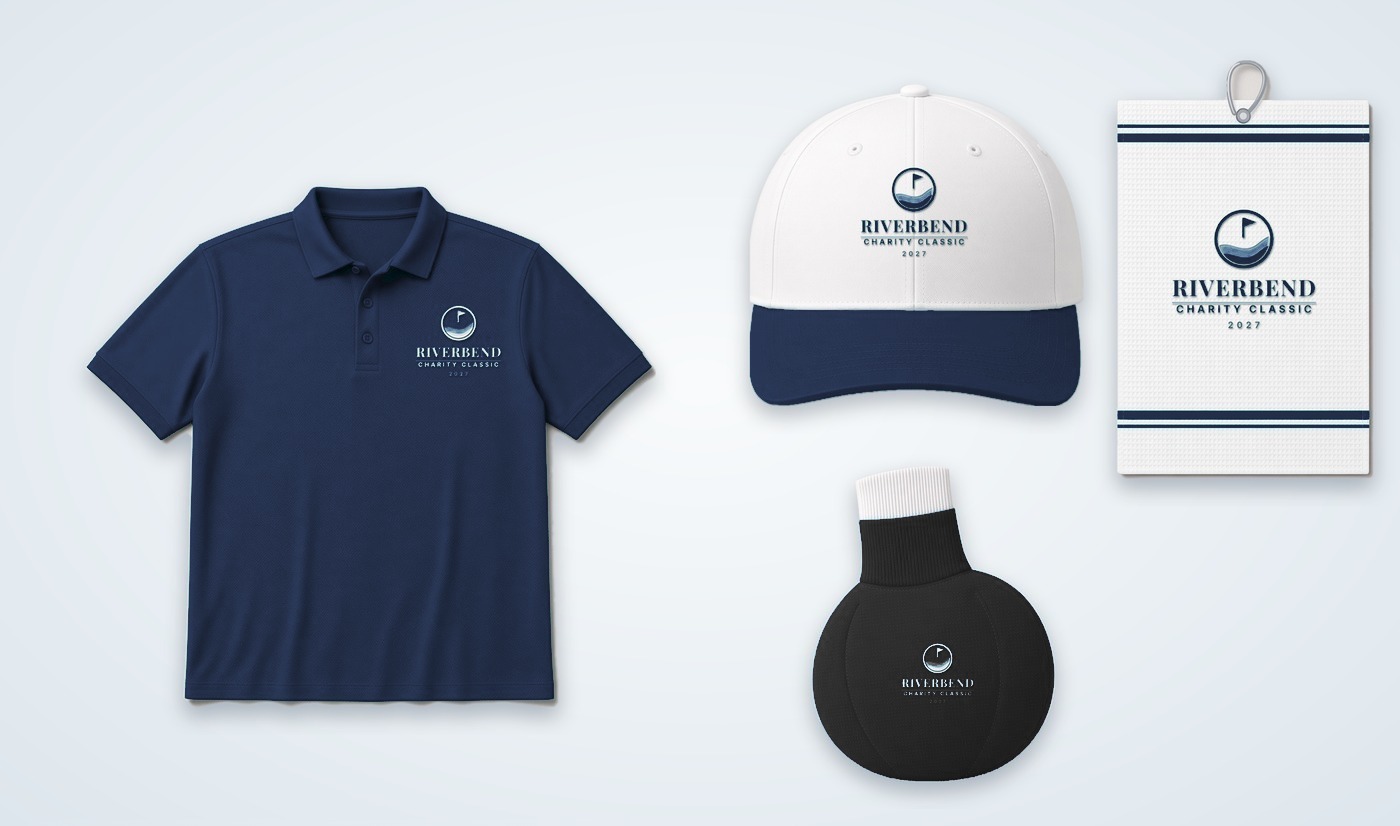Clubhouse kit with the sample Riverbend Charity Classic logo